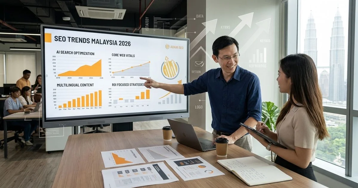 SEO trends for Malaysian businesses in 2026 illustrated on a dark navy background