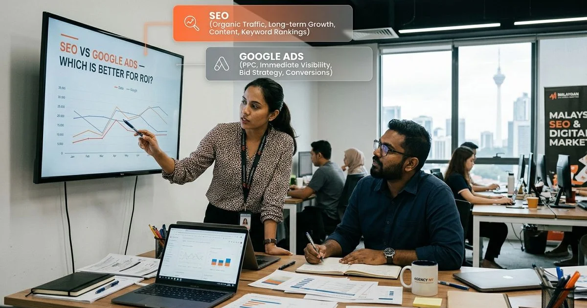SEO versus Google Ads comparison of cost-per-lead over time