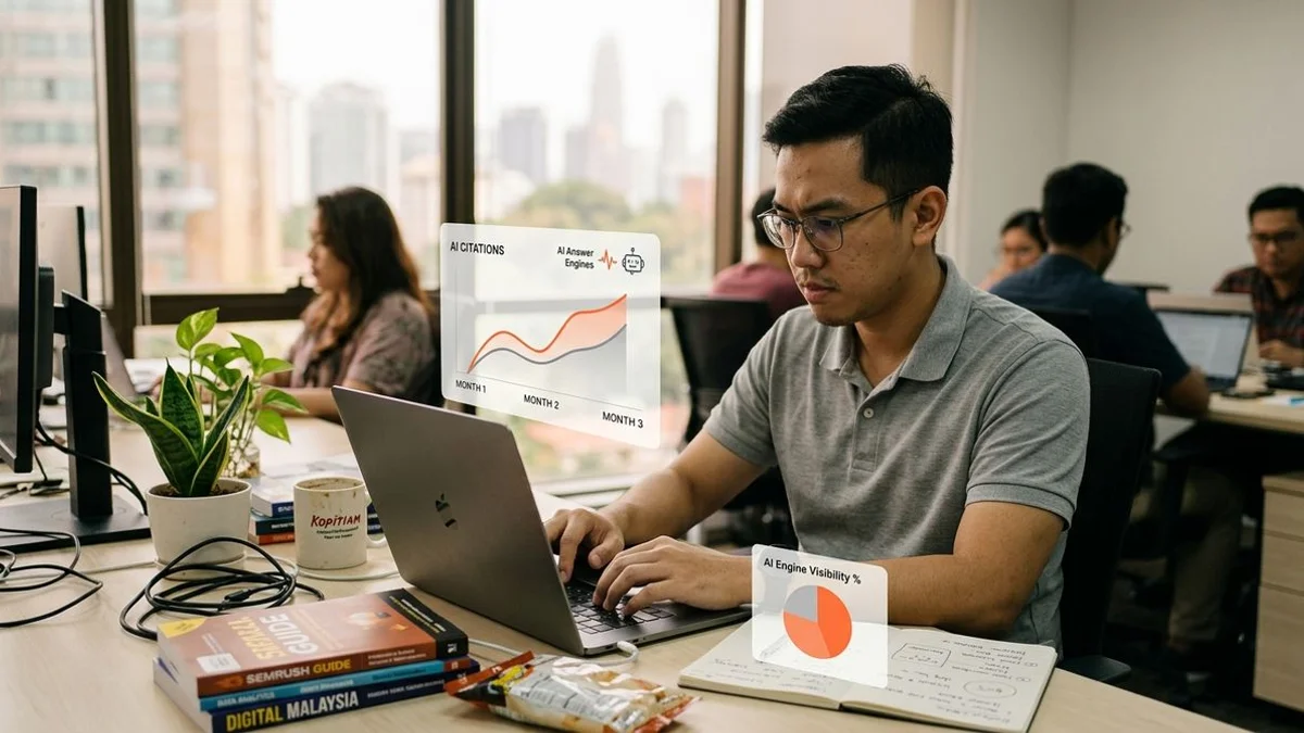 AI visibility report tracking how often a Malaysian brand is cited across multiple AI answer engines over consecutive months