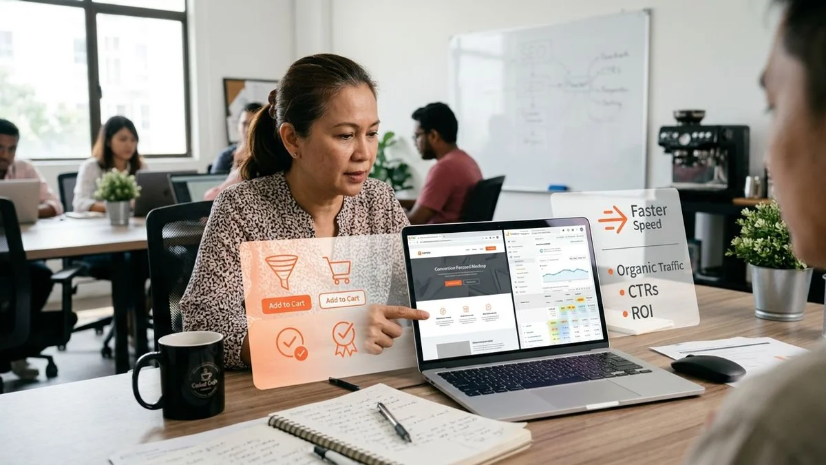 Conversion-focused website design mockup with clear calls to action and trust elements built on a fast SEO-safe foundation