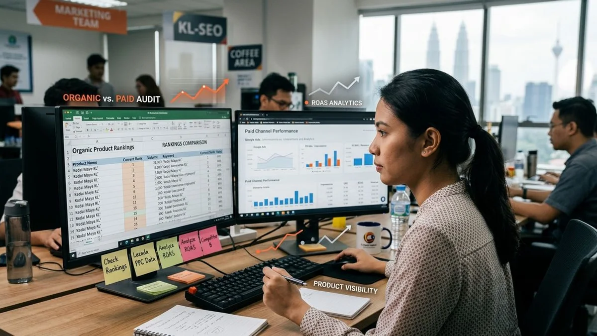 E-commerce SEO audit comparing organic product rankings against paid channel performance for a Malaysian online store