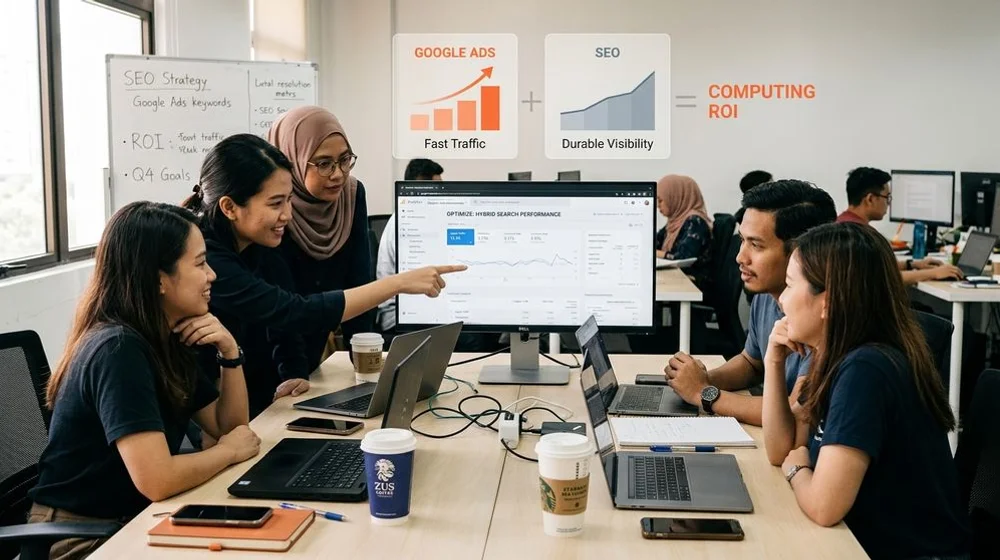 A hybrid strategy using Google Ads for fast traffic and SEO for durable visibility